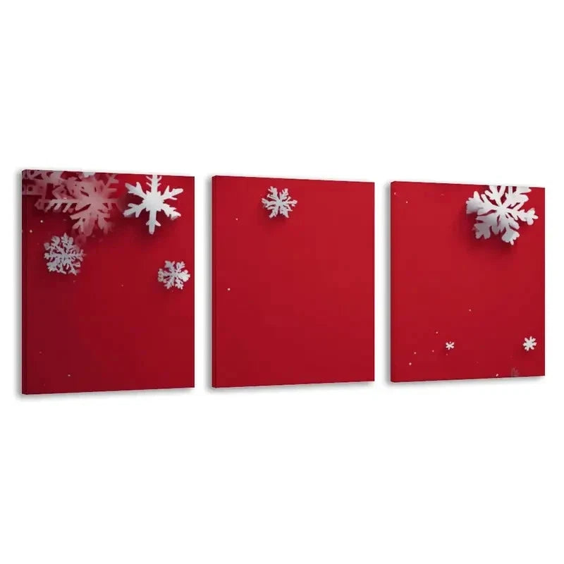 3pcs Red Background with White Snowflakes  Wall Art Set Canvas Framed 40x60cm - High Quality Print 100% Australian Made Wall Canvas Ready to Hang