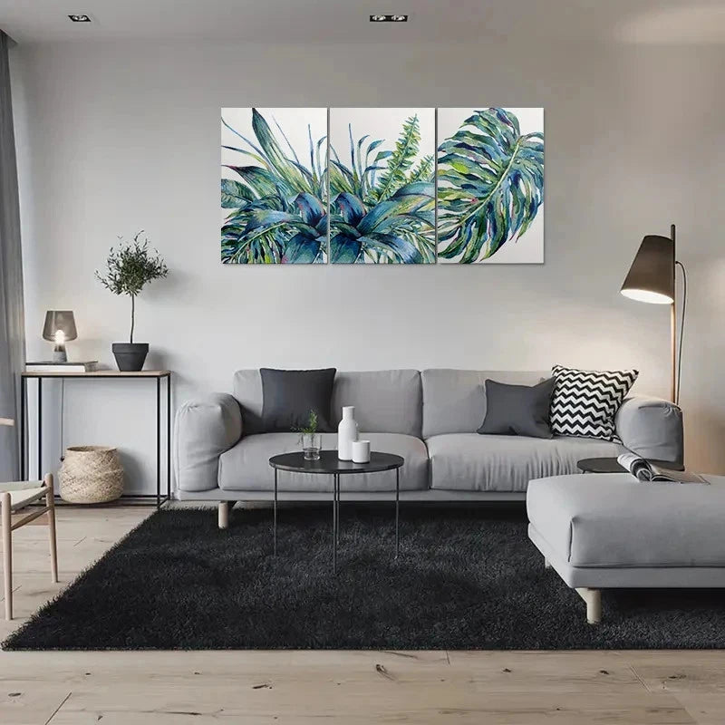3pcs Modern Tropical Leaf Botanical Metal Print Ready to Hang Art - Bella Home Decor