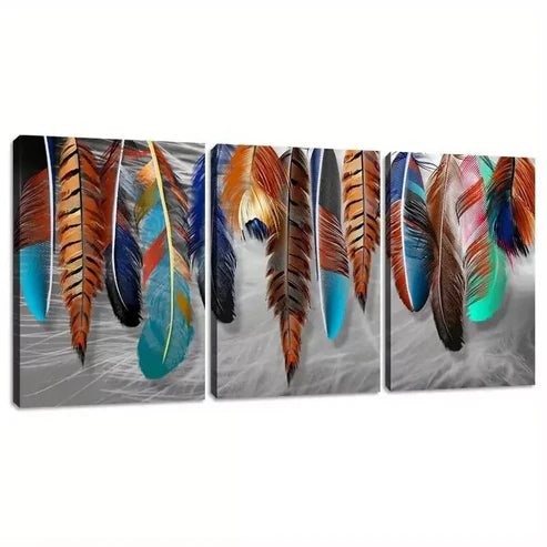 3pcs Modern Cool Decorative Feather Aesthetic Wall Art Canvas Unframed - High Quality Print 100% Australian Made Wall Canvas