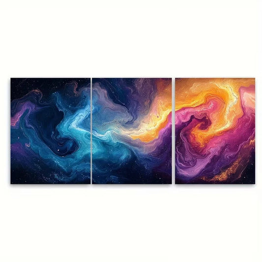 3pcs Vibrant Abstract Swirl Marble Metal Print Ready to Hang Art