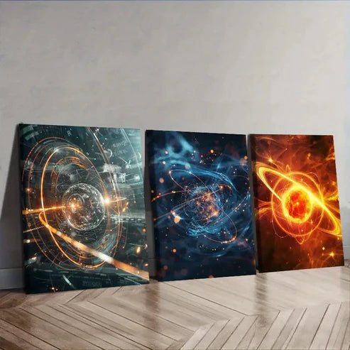 3pcs Unstable Atom nucleus with electrons Wall Art Set Canvas Unframed - High Quality Print 100% Australian Made Wall Canvas - Bella Home Decor
