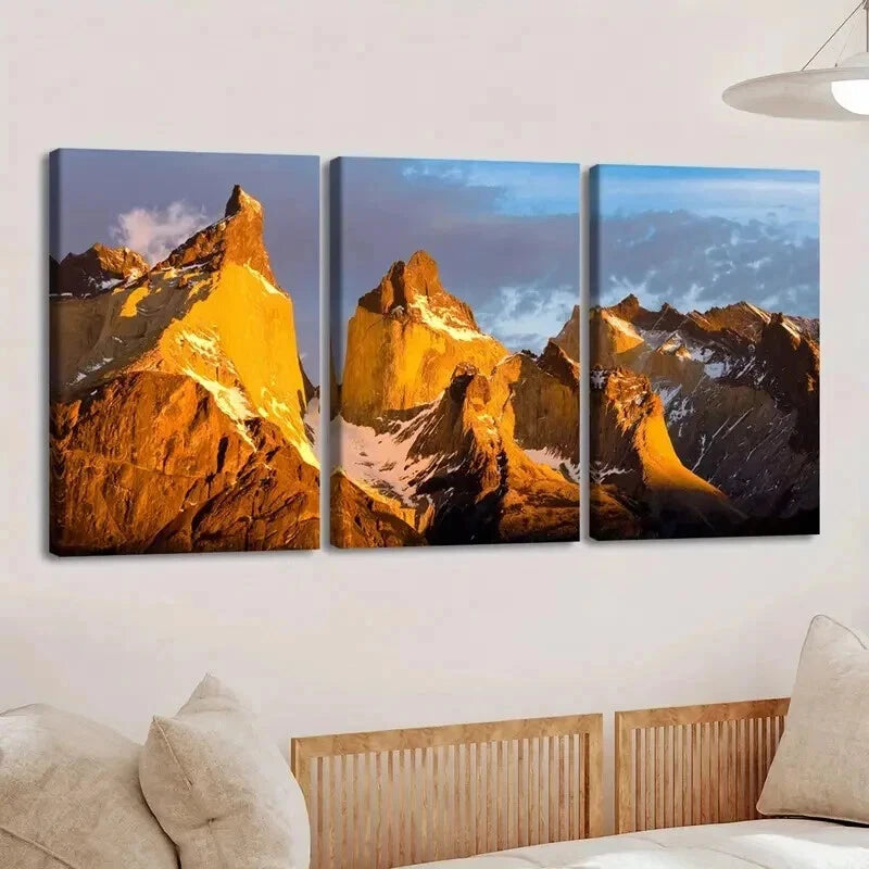 3pcs Torres del Paine National Park Perfect Wall Art Set Canvas Framed 50x70cm - High Quality Print 100% Australian Made Wall Canvas Ready to Hang - Bella Home Decor