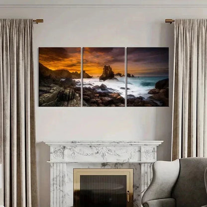 3pcs Cantabrian Coast at Sunset Natural Wall Art Canvas Unframed - High Quality Print 100% Australian Made Wall Canvas - Bella Home Decor