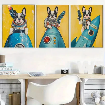 3 PCS Adorable Space-Themed Bulldog Wall Art Set Canvas Unframed - High Quality Print 100% Australian Made Wall Canvas