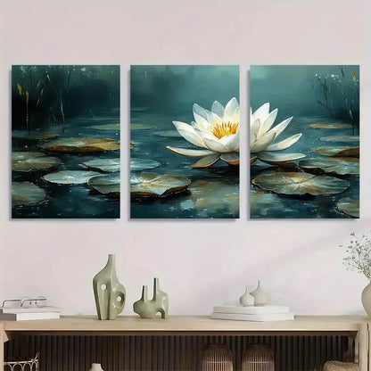 3pcs White Lotus Flower Elegant Perfect Wall Art Set Canvas Framed 40x60cm - High Quality Print 100% Australian Made Wall Canvas Ready to Hang - Bella Home Decor