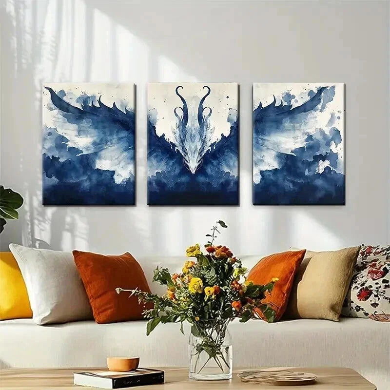 3pcs Fierce Dragon Fantasy Abstract Perfect Wall Art Set Canvas Framed 60x90cm - High Quality Print 100% Australian Made Wall Canvas Ready to Hang - Bella Home Decor