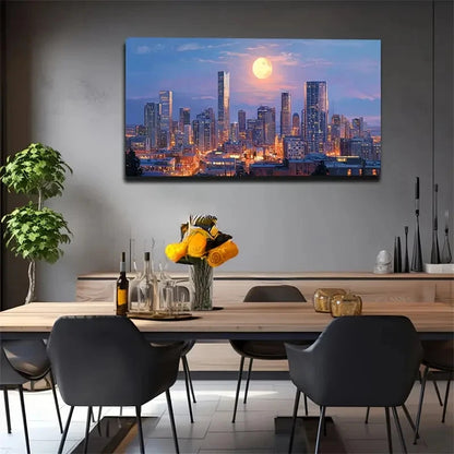 Realistic City Night Skyline Wall Art Canvas Office Home Room Framed 120x60cm
