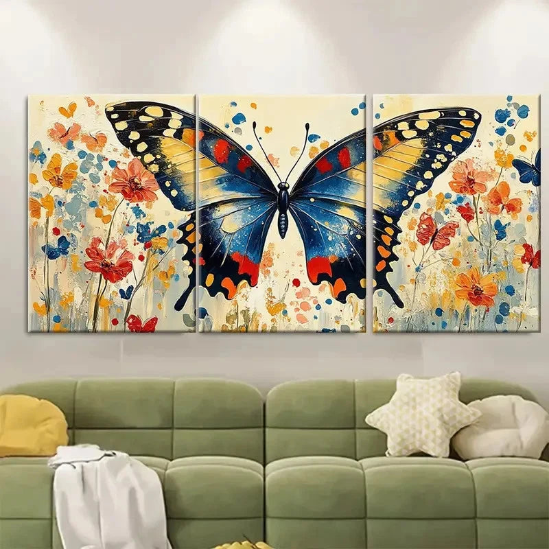3pcs Floral Butterfly Elegant Colorful Perfect Wall Art Set Canvas Framed 60x90cm - High Quality Print 100% Australian Made Wall Canvas Ready to Hang