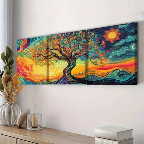 3pcs Psychedelic Tree of Life Colorful Perfect Wall Art Set Canvas Unframed - High Quality Print 100% Australian Made Wall Canvas
