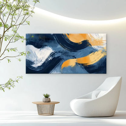Blue & Yellow Dynamic Shapes Wall Art Canvas Office Home Room Framed 120x60cm