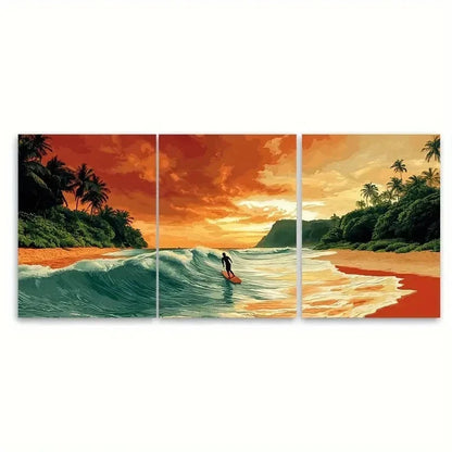 3pcs Vibrant Sunset & Palm Tree KI   Wall Art Set Canvas Framed 40x60cm - High Quality Print 100% Australian Made Wall Canvas Ready to Hang