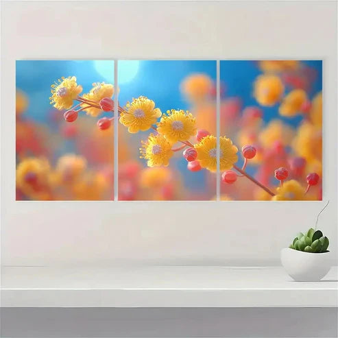 3pcs Yellow Sunshine Mimosa Flower MF Wall Art Set Canvas Unframed - High Quality Print 100% Australian Made Wall Canvas