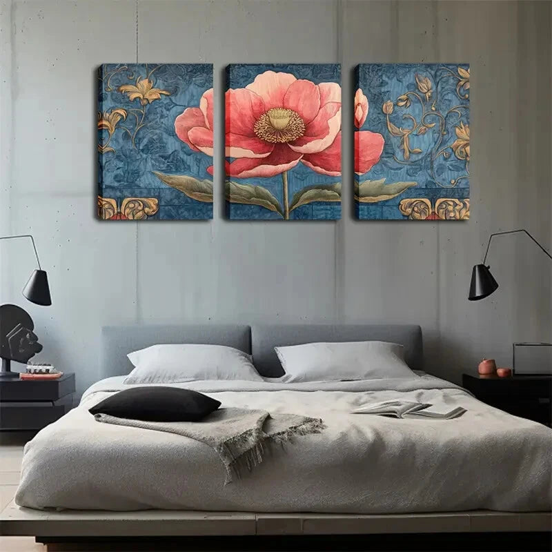 3pcs Bright Pink Flowers Modern Simple Perfect Wall Art Set Canvas Framed 40x60cm - High Quality Print 100% Australian Made Wall Canvas Ready to Hang - Bella Home Decor