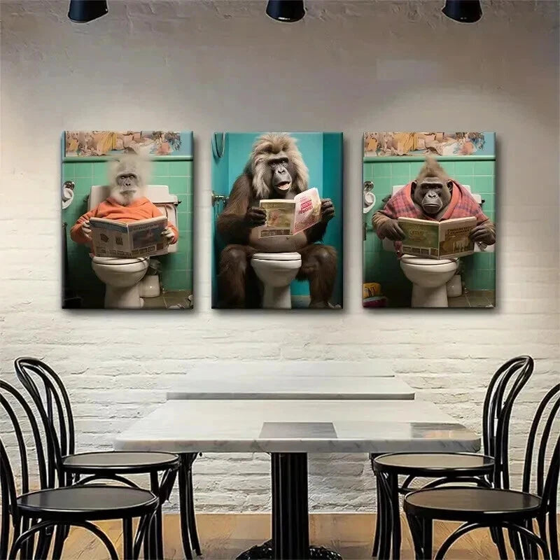3pcs Funny Monkey Hilarious Décor Perfect Wall Art Set Canvas Framed 40x60cm - High Quality Print 100% Australian Made Wall Canvas Ready to Hang - Bella Home Decor