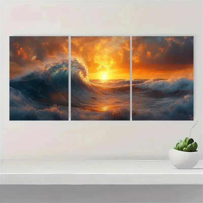 3pcs Wavey Landscape Panoramic Surrealist Metal Print Ready to Hang Art - Bella Home Decor