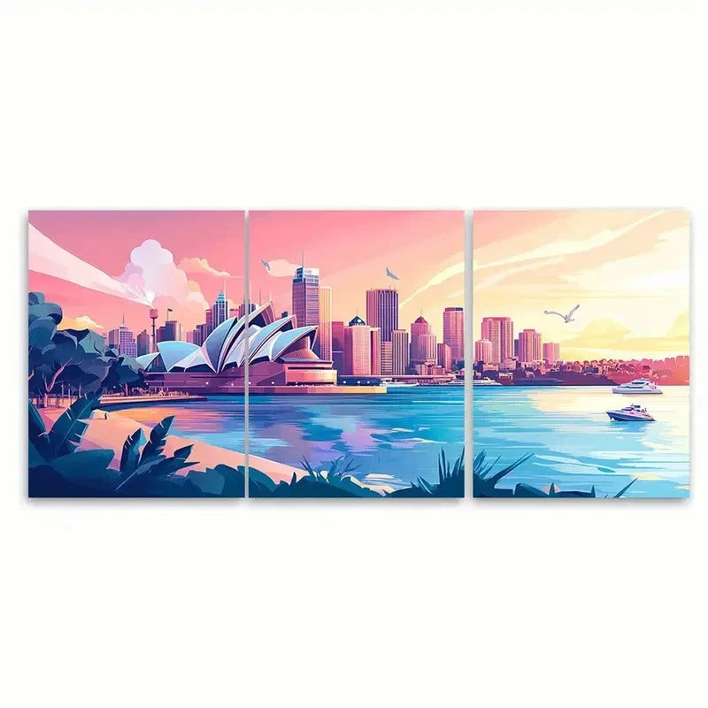 3pcs New Sydney Opera House Art, Australia   Wall Art Set Canvas Framed 40x60cm - High Quality Print 100% Australian Made Wall Canvas Ready to Hang - Bella Home Decor