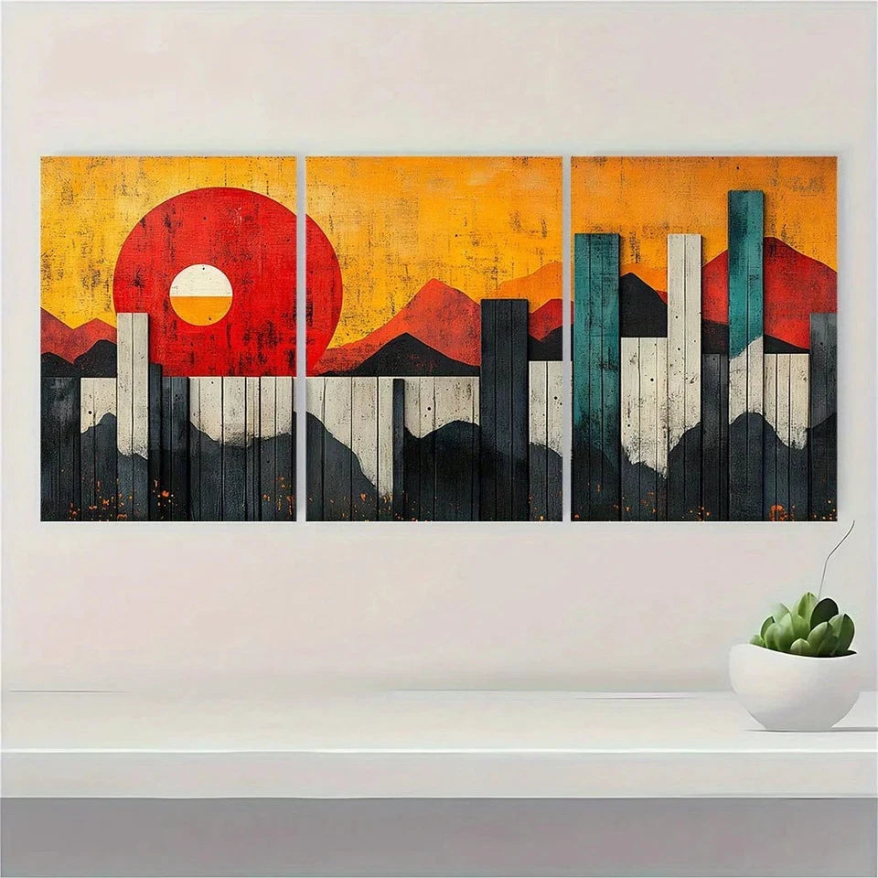 3pcs Geometric Polygon Collage Abstract Shapes Metal Print Ready to Hang Art - Bella Home Decor