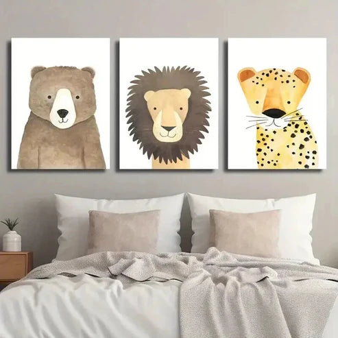 3pcs Bear Lion Cheetah Animal Art Drawing Wall Art Canvas Unframed - High Quality Print 100% Australian Made Wall Canvas - Bella Home Decor