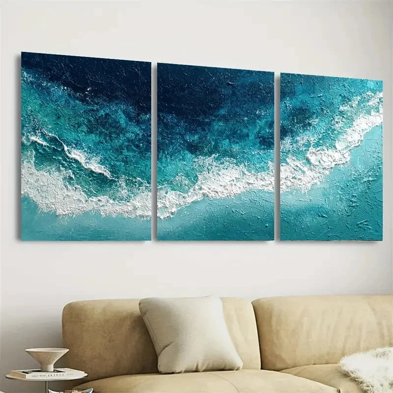 3pcs Deep Blue Ocean Wall Art Set Canvas Framed 50x70cm - High Quality Print 100% Australian Made Wall Canvas Ready to Hang - Bella Home Decor