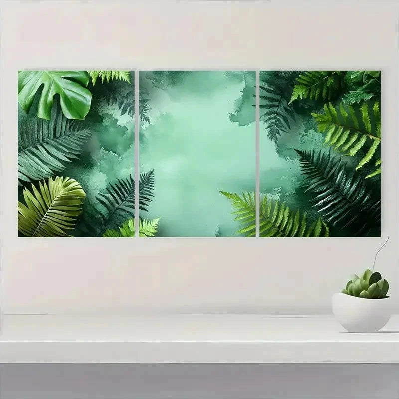 3pcs Green Watercolor Painting Floral Art ER    Wall Art Set Canvas Framed 50x70cm - High Quality Print 100% Australian Made Wall Canvas Ready to Hang