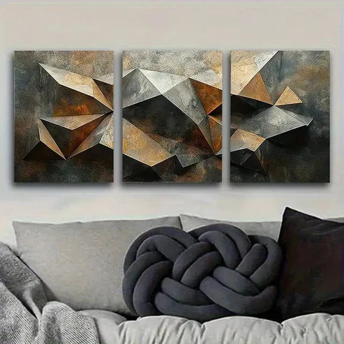 3pcs Geometric Metal Wall Sculpture Wall Art Canvas Unframed - High Quality Print 100% Australian Made Wall Canvas - Bella Home Decor