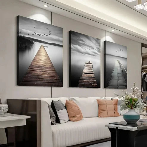 3pcs Modern Minimalist Golden River Forest Wall Art Canvas Unframed – High Quality Print 100% Australian Made Wall Canvas