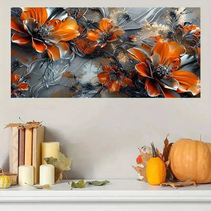 Vibrant Orange Flowers & Gray Wall Art Canvas Office Home Room Framed 120x60cm