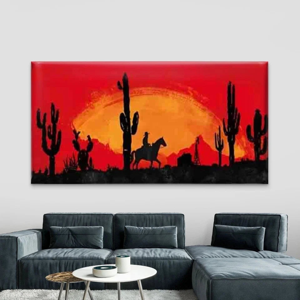 Southwest Landscape with Cacti Wall Art Canvas Office Home Room Framed 120x60cm