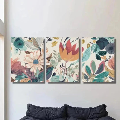 3pcs Boho Floral Vibrant Flowers & Leaves Wall Art Canvas Unframed – High Quality Print 100% Australian Made Wall Canvas - Bella Home Decor