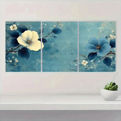 3pcs Vintage Blue & Green Woodblock Metal Print Ready to Hang Art - Bella Home Decor