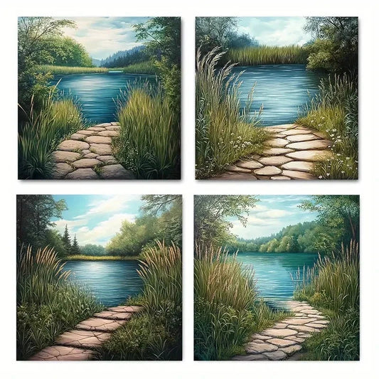 4pcsBeautiful Pond Lak Wall Art Canvas Framed