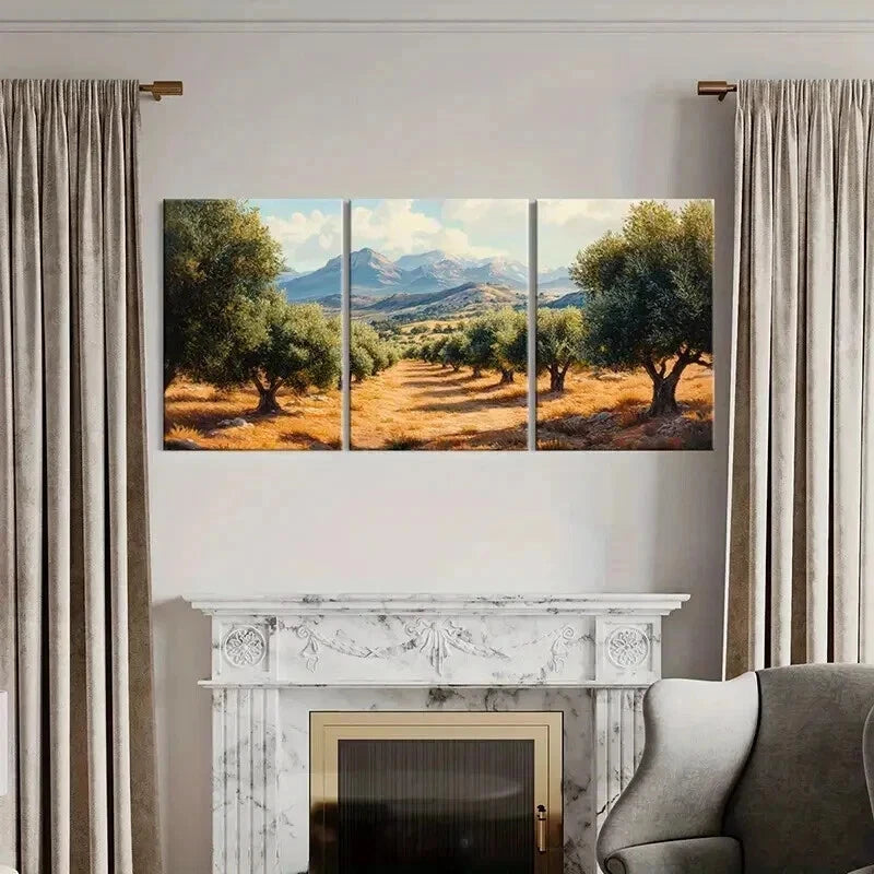 3pcs Nature Landscape Art Olive Grove Trees Wall Art Set Canvas Framed 60x90cm - High Quality Print 100% Australian Made Wall Canvas Ready to Hang - Bella Home Decor