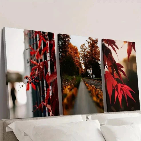 3pcs Autumn Tree Red Maple Leaves Floral Wall Art Canvas Unframed – High Quality Print 100% Australian Made Wall Canvas - Bella Home Decor