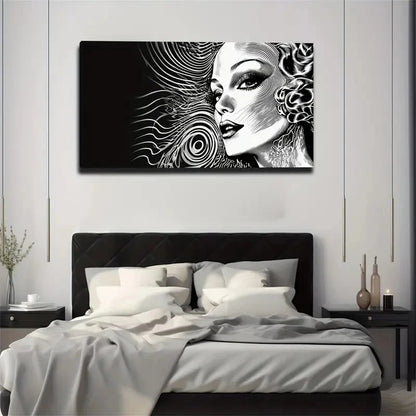 Elegant Woman's Intricate Swirl Wall Art Canvas Office Home Room Framed 120x60cm
