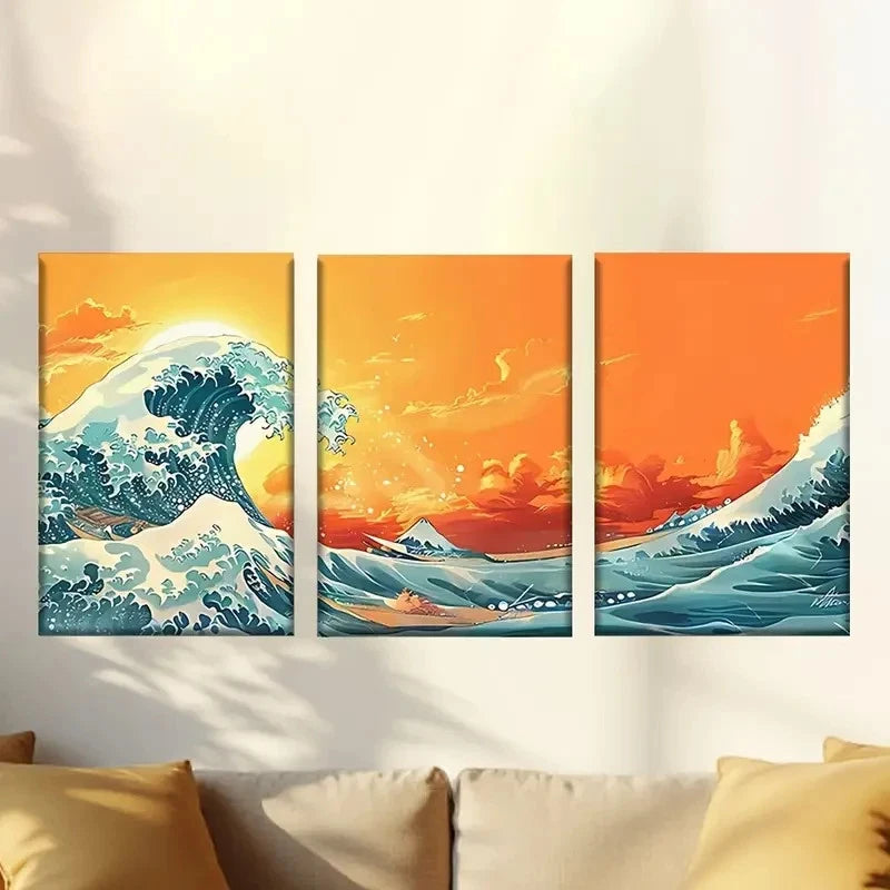 3pcs a Painting of a Wave in The Ocean Wall Art Set Canvas Framed 60x90cm - High Quality Print 100% Australian Made Wall Canvas Ready to Hang - Bella Home Decor