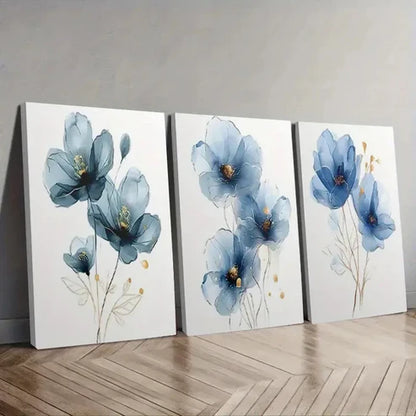 3pcs Modern Abstract Blue Floral Wall Art Set Canvas Unframed - High Quality Print 100% Australian Made Wall Canvas