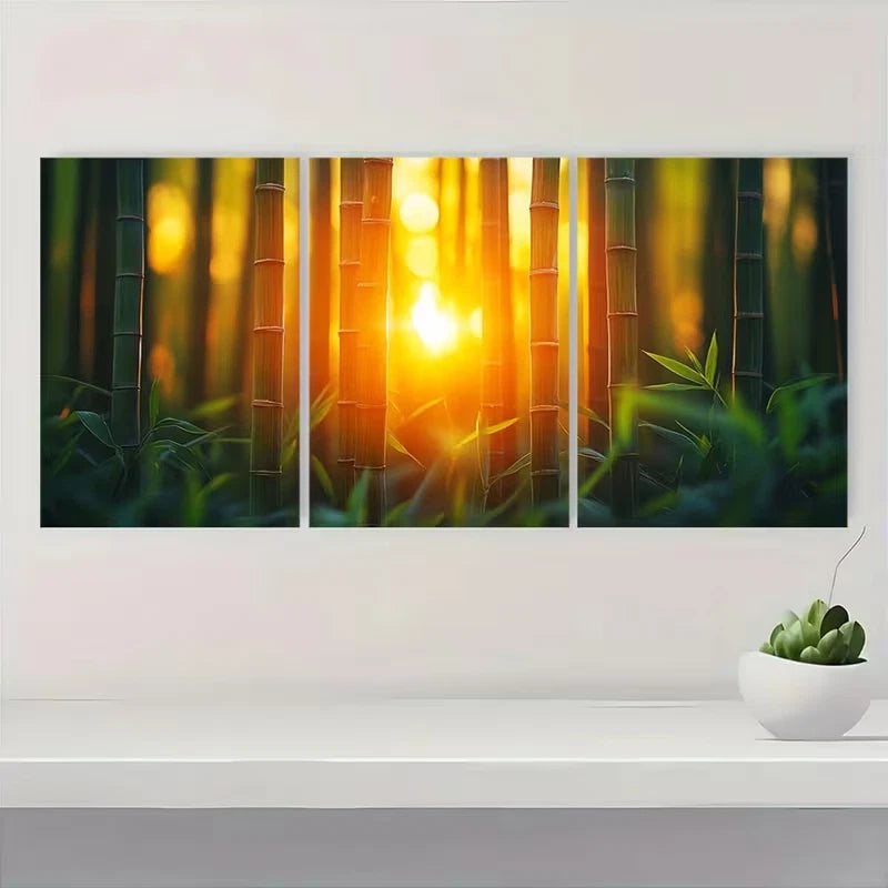 3pcs Zen Asian Style Bamboo Decor  Wall Art Set Canvas Framed 50x70cm - High Quality Print 100% Australian Made Wall Canvas Ready to Hang - Bella Home Decor
