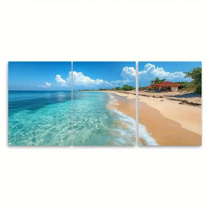 3pcs Vibrant Hadaba Beach DI  Wall Art Set Canvas Framed 50x70cm - High Quality Print 100% Australian Made Wall Canvas Ready to Hang