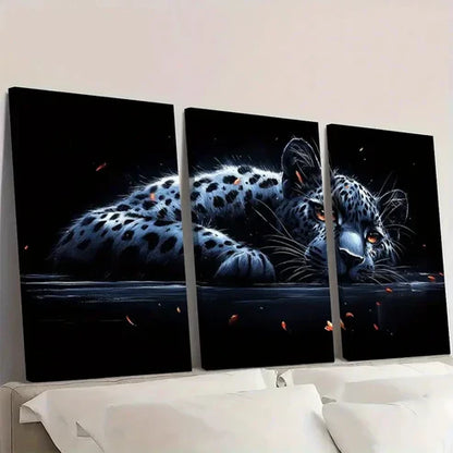 3pcs Black White Lying Leopard Animal  Wall Art Set Canvas Unframed - High Quality Print 100% Australian Made Wall Canvas - Bella Home Decor