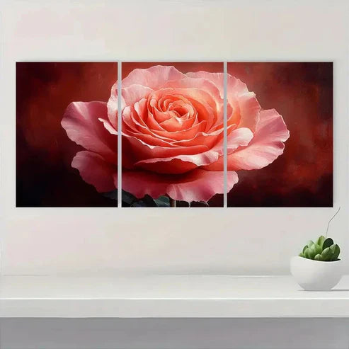 3pcs Peach Rose & Floral Wall Decor, Elegant Wall Art Set Canvas - High Quality Print 100% Australian Made Wall Canvas