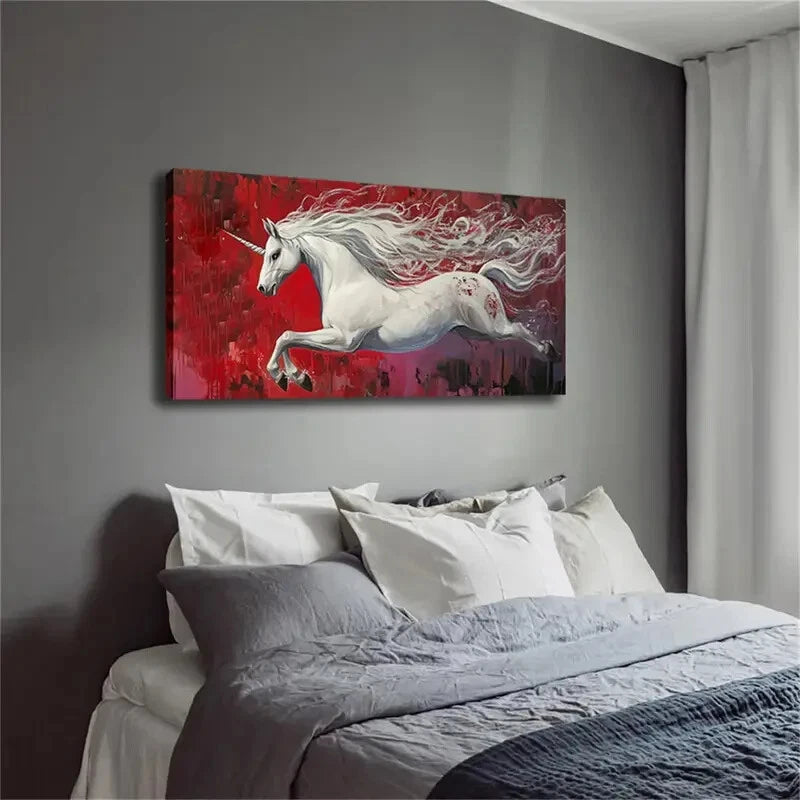 Abstract A Running Unicorn Wall Art Canvas Office Home Room Framed 120x60cm - Bella Home Decor