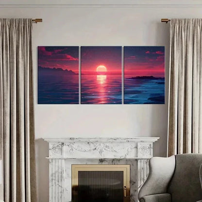 3pcs Sunset Horizon Sea Ocean Vintage Wall Art Canvas Unframed - High Quality Print 100% Australian Made Wall Canvas