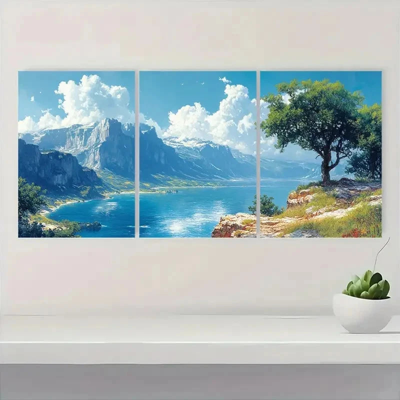 3pcs Vintage Landscape Lake View KL Wall Art Set Canvas Framed 40x60cm - High Quality Print 100% Australian Made Wall Canvas Ready to Hang - Bella Home Decor