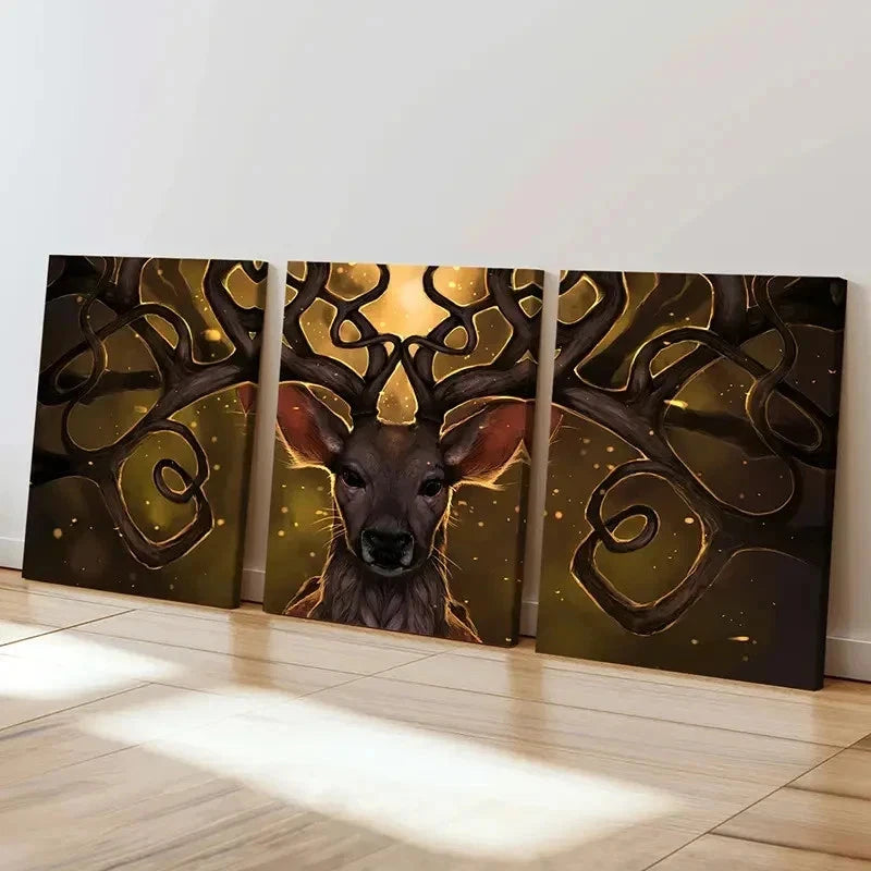 3pcs Fantasy Deer Antlers Animal Decor Wall Art Set Canvas Framed 60x90cm - High Quality Print 100% Australian Made Wall Canvas Ready to Hang
