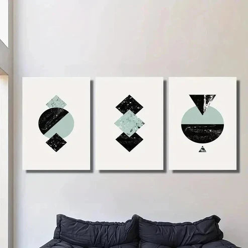 3pcs Black and Blue Nordic Geometric Design Wall Art Canvas Unframed - High Quality Print 100% Australian Made Wall Canvas