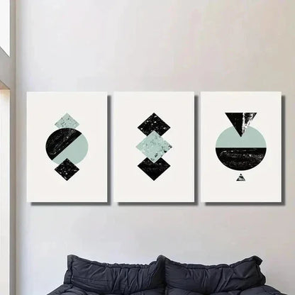 3pcs Black and Blue Nordic Geometric Design Wall Art Canvas Unframed - High Quality Print 100% Australian Made Wall Canvas