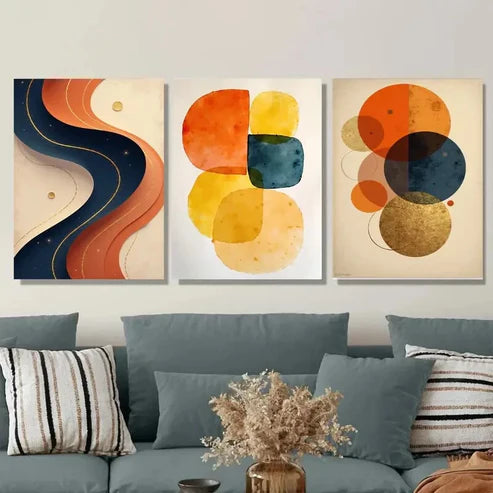 3pcs Abstract Geometric Vibrant Colorful Wall Art Set Canvas Unframed - High Quality Print 100% Australian Made Wall Canvas - Bella Home Decor