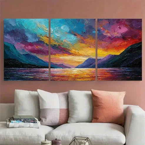 3pcs Mountain Scenery Textured Décor Wall Art Set Canvas Unframed - High Quality Print 100% Australian Made Wall Canvas