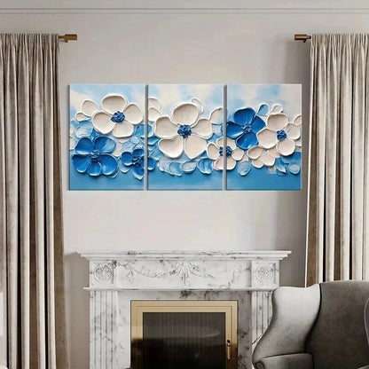 3pcs Abstract Elegant Blue & White Floral Wall Art Set Canvas Framed 60x90cm - High Quality Print 100% Australian Made Wall Canvas Ready to Hang - Bella Home Decor