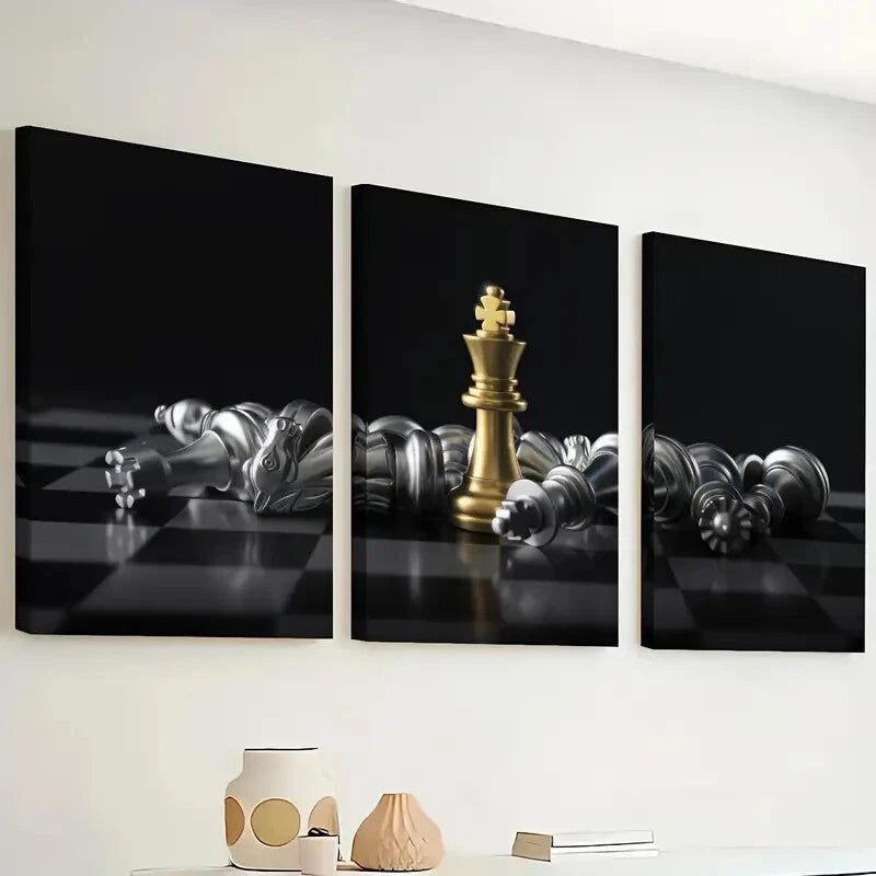 3pcs Featuring Chess And Board Games Perfect Wall Art Set Canvas Framed 40x60cm - High Quality Print 100% Australian Made Wall Canvas Ready to Hang - Bella Home Decor